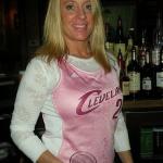 THIS IS TRISH AGAIN IN HER "PINK" CAVS JERSEY. CUSTOMERS CALL IT HER "LUCKY JERSEY". EVERYTIME SHE WEARS IT THE CAVS LOSE! IT HAPPENED WITH THE BLACK ONE TOO. LOL!