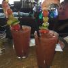 These are the Real Bloody 
Mary's that they actually do serve at the Iguana Bar. 
There is shrimp, and a salad bar on the stirrer along with a beer chaser. A meal in itself.