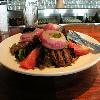 Here is the incomprable BEEFED UP STEAK SALAD. This is the best salad that I have ever had. Greens & things, and broiled steak. Yum!