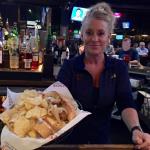 This is one of our fave bartenders, Tricia, at Legends who always takes good care of us. Even R. B.