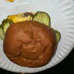 This is a pic of JoeBo's 
Stargazer (Shooting Star)
burger. This was taken in his kitchen. It's a long, long story,
but it was a crowded night, 
an he ended up ordering it 
To Go! (Popular item)  