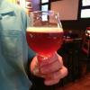 Legends has been advertising a new Hoppin Red Scotch Ale on tap. Here is S. B. trying
out a glass!