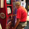 Here is The JERRY (Jerry's Corner) attempting to play
the Keno ticket that we filled out.
