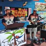 And this is why we came to 
Dietz'a Landing. This was the
band that afternoon. 
They are called OVERBOARD.
But they don't. 
There may be be only two of
them but with their sequencing
they sound like a 5 piece band 
with background singers.
