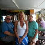 Here are FERGIE (L) and
DRUMSTIR with one of the
barntenders at The Galaxy in Wadsworth, OH, DARLA.
She just happened to be in 
Cllearwater Beach with her family at the same time the
Geezers were there. 