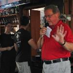 This is TK O'Grady, DJ for WKDD. In the background
are our two bartenders for the evening, BECCA, and JERRY.
TK sets the stage, so to speak, for that bands who perform at  8:00 PM out on
the Patio.