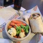 This time S. B. (Dougie) ordered a Veggie Wrap (W/Chicken), and a side of 
Veggies. He graduated from just plain veggies.
