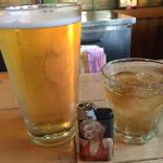 My nitecap. A short cold Miller
Lite draft beer and a Jack on 
the Rocks. The pic on the 
lighter is Marilyn of course!