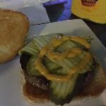 This was my dinner for the nite. A tasty, filling, value 
pricey burger called the 
Shooting Star. Mine always has plenty of pickles!