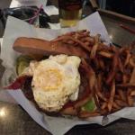 This is called a "Breakfast 
Burger". It is 1/4 burger with 
an egg on it. 
Fergie said that he just had to try it.