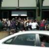 The crowd outside of Flannery's where we were headed taking in the sunshine, and warm temp. 