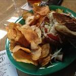 They also have American food. This is a picture of R. B.'s turkey sandwich on a pretzel bun. It looked good. 