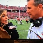 And the Winner is? Urban Meyer being interviewed as his team sneaks past That Team Up North. 