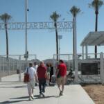 PART OF OUR GROUP ENTERING THE GATE AT THE REAR ENTRANCE.