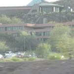 SOME INTERESTING BUILDINGS BUILT INTO THE SIDE OF A MOUNTAIN JUST BEFORE THE LOS ANGELES ANGELS SPRING TRAINING FACILITY.