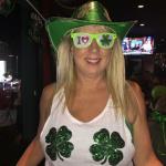 Here is Sabrina wearing the 
Shamrock glasses that I gave her. I buy all kinds of St. Patty's trinkets every year, and pass them out to others to wear.  